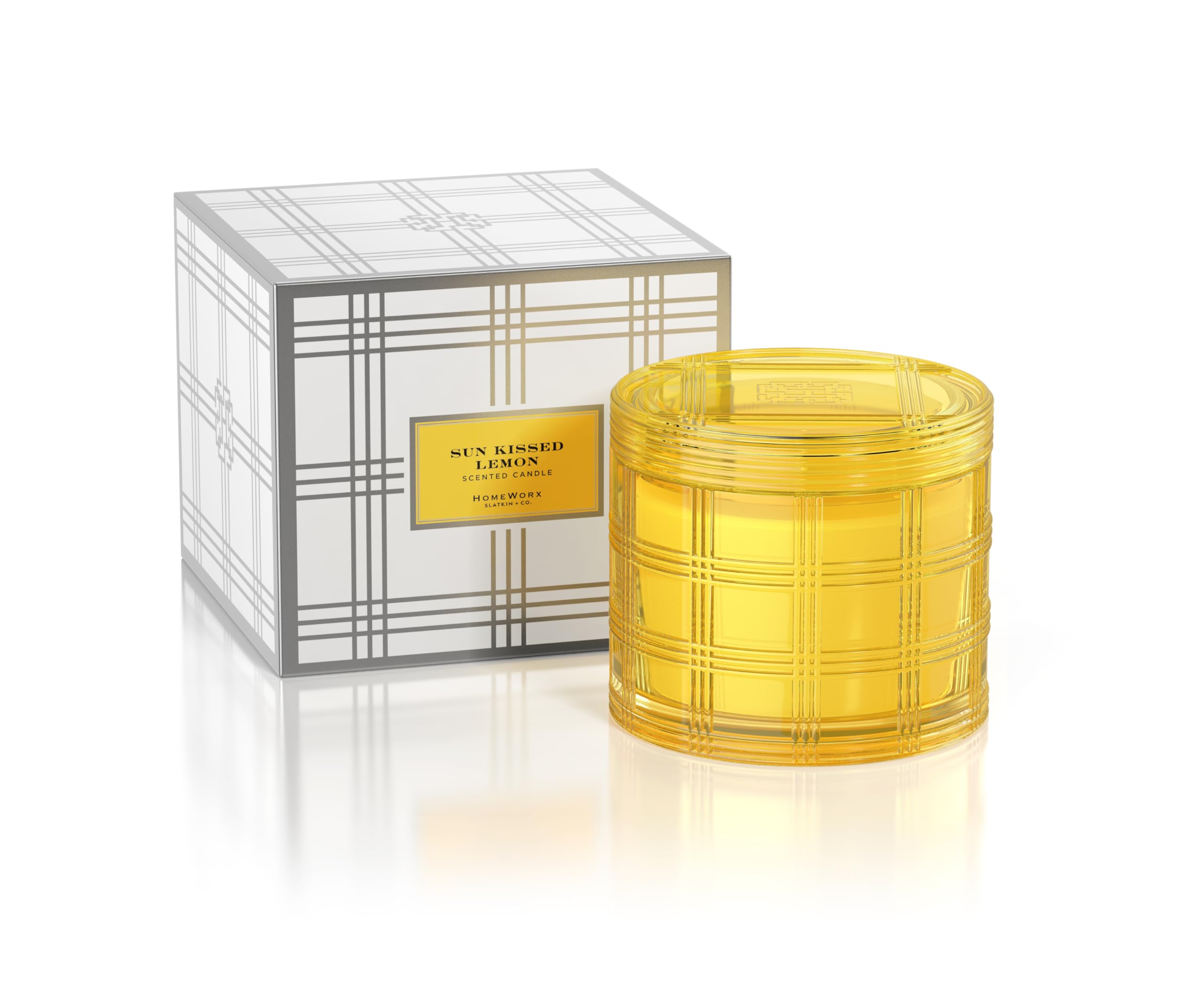 HomeWorx by SLATKIN + CO. 18oz Luxe Candle -Sun Kissed Lemon Premium Scented Candle, Colored Glass with Essential Oils and Gift Box