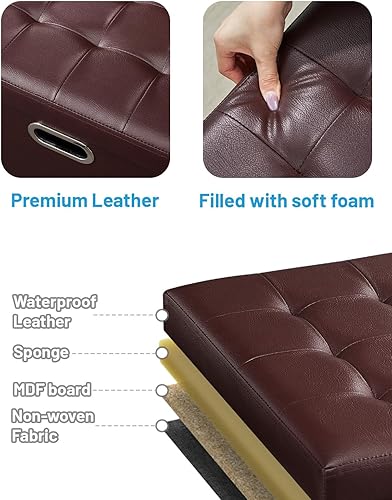 Miniatura 7 de Bsketa Otomana de almacenamiento, taburete plegable con asiento acolchado de espuma más gruesa, banco otomano de almacenamiento de cuero, reposapiés