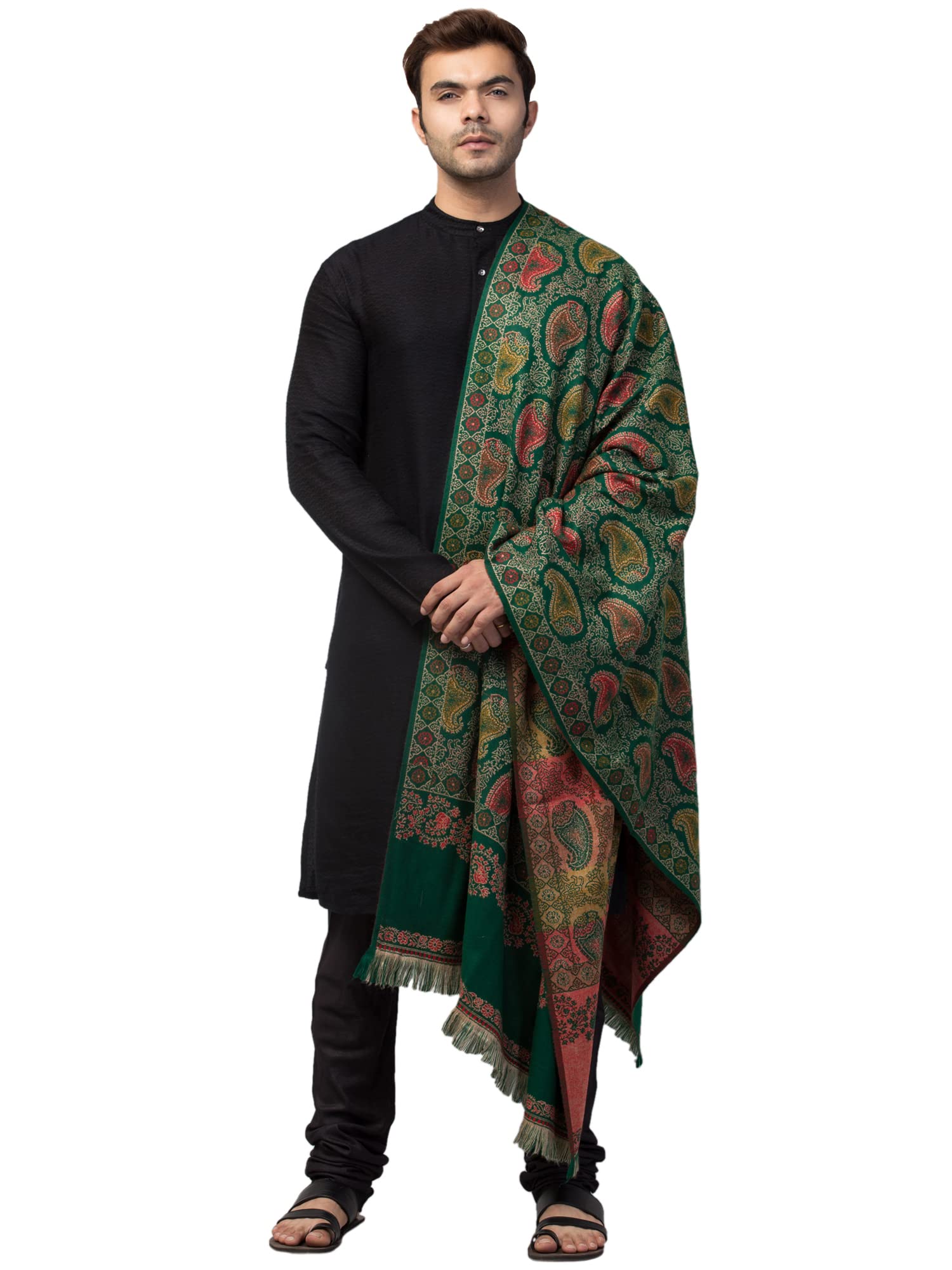 tweedle Men’s Jamawar Weave Soft Woolen Shawl/Stole with Ambi Jaal Design (40 x 80 inches)-picture-28