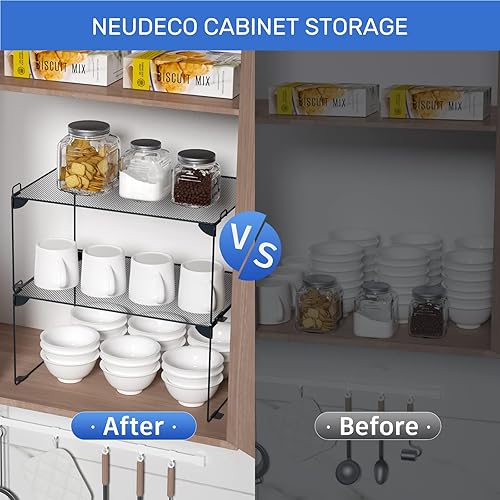 Miniatura 9 de Neudeco Organizador apilable para gabinete, paquete de 2 estantes apilables de malla metálica para cocina, armario, baño, encimera y gabinete, color