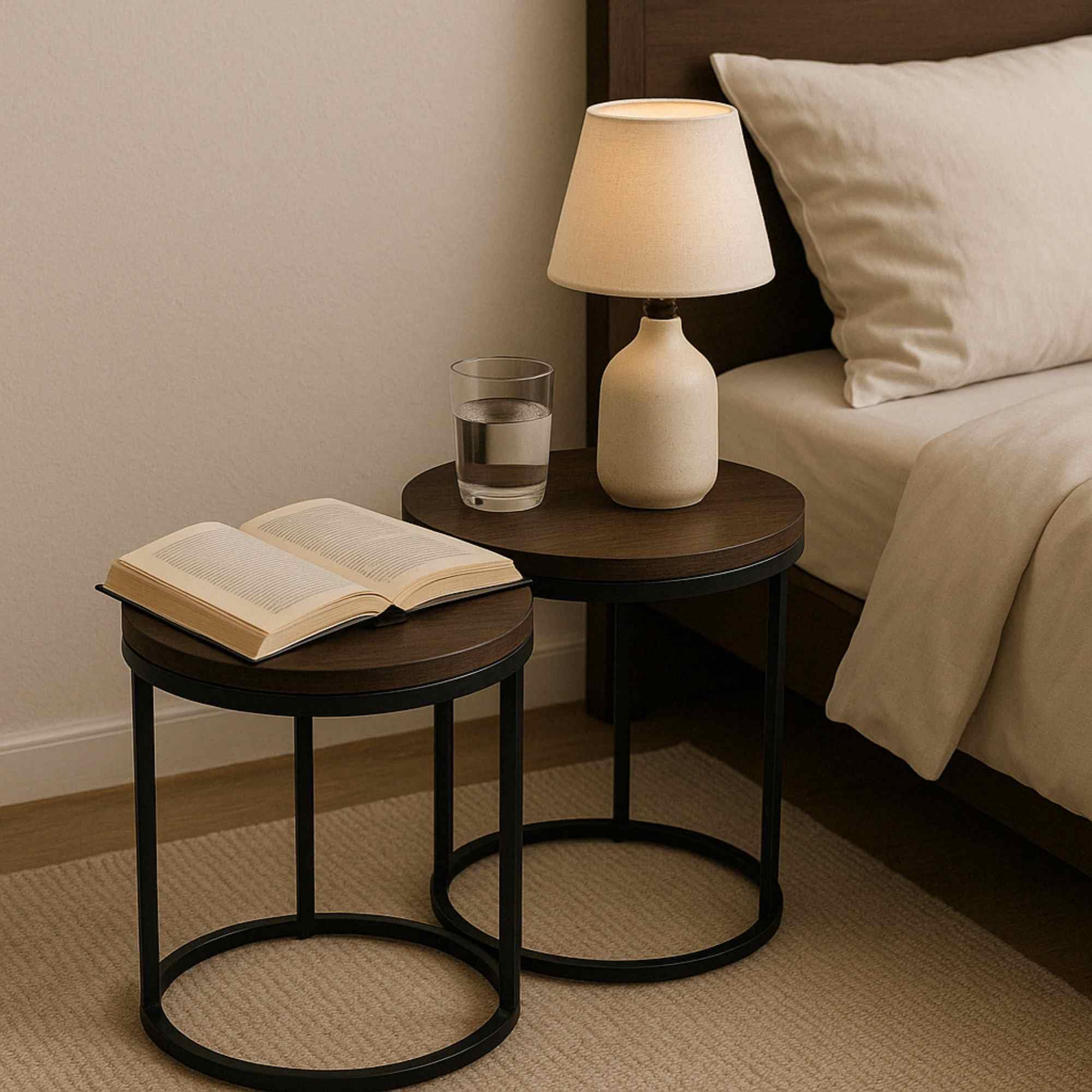 WELL HOME MOBILIARIO & DECORACIÓN Set di 2 tavole rotonde in ferro e legno di Paulownia