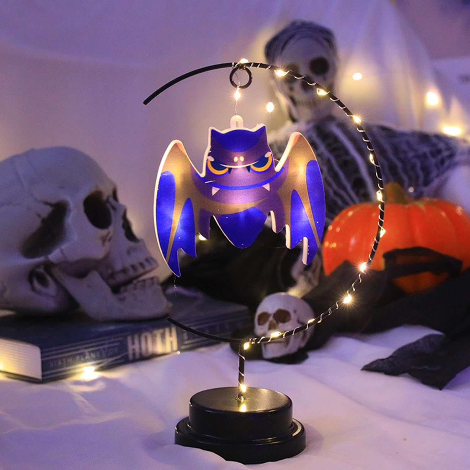 HFHungkeong LED Decorative Enchanted Halloween Night Light,Battery Powered Table Lamp Lunar Crescent Lamps Bedside Night Lights Gifts Suitable for Halloween Cosplay Party