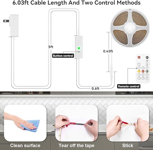 Miniatura 5 de COB - Tira de luz LED, 16.4 pies, 6000 K, blanco frío, DC24V, regulable, con control remoto RF, tiras de luz LED flexibles superbrillantes para