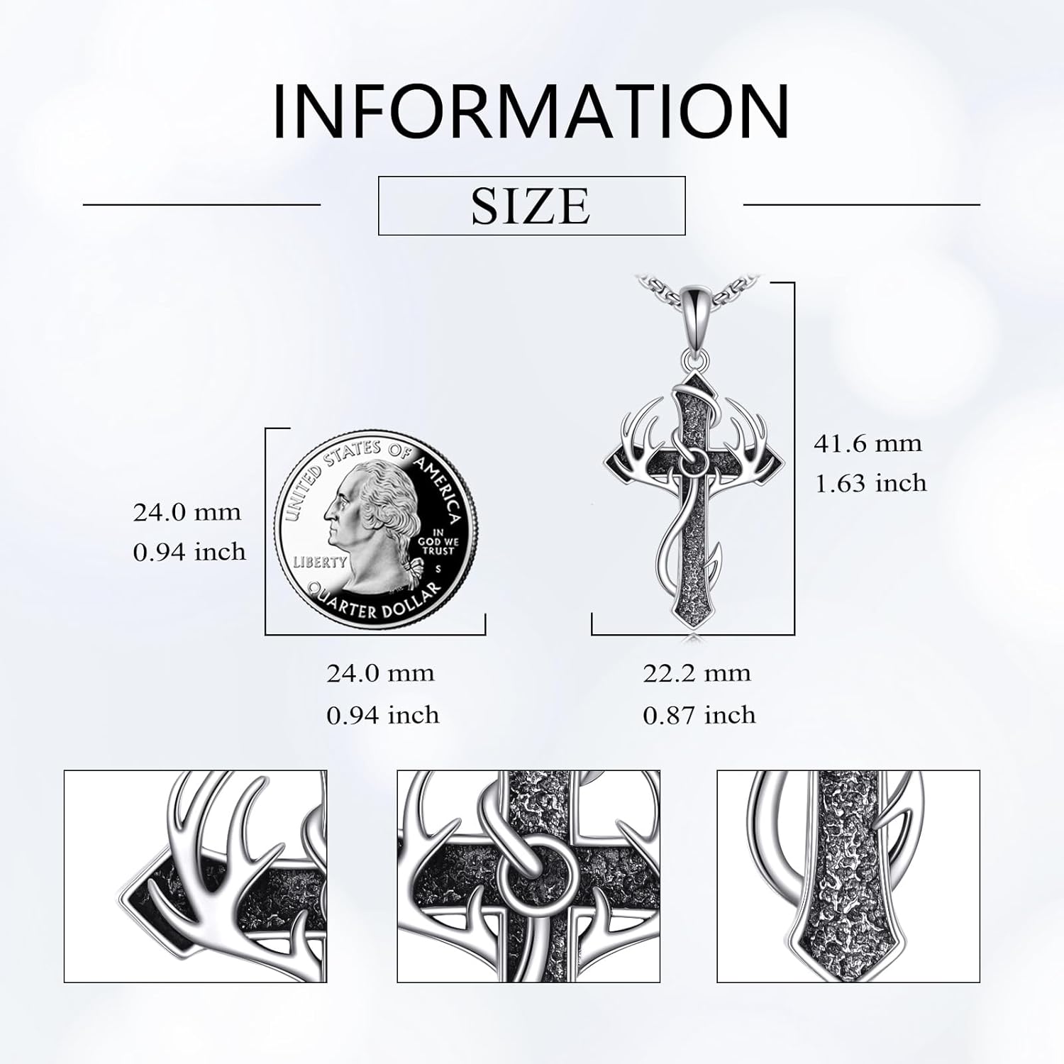 Fish Hook Cross Neckalce for Men Sterling Silver Cross Pendant Necklaces Hunting Jewelry Gifts for Men Women - Image 4