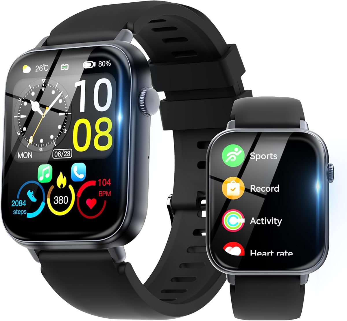 Smartwatch Herren Damen, 1,85" HD Touchscreen Smart Watch mit Telefonfunktion, 100+ Sportmodi Sportuhr, IP68 Wasserdicht Fitnessuhr, mit Schrittzähler/Herzfrequenzmonitor/Schlafmonitor, Schwarz