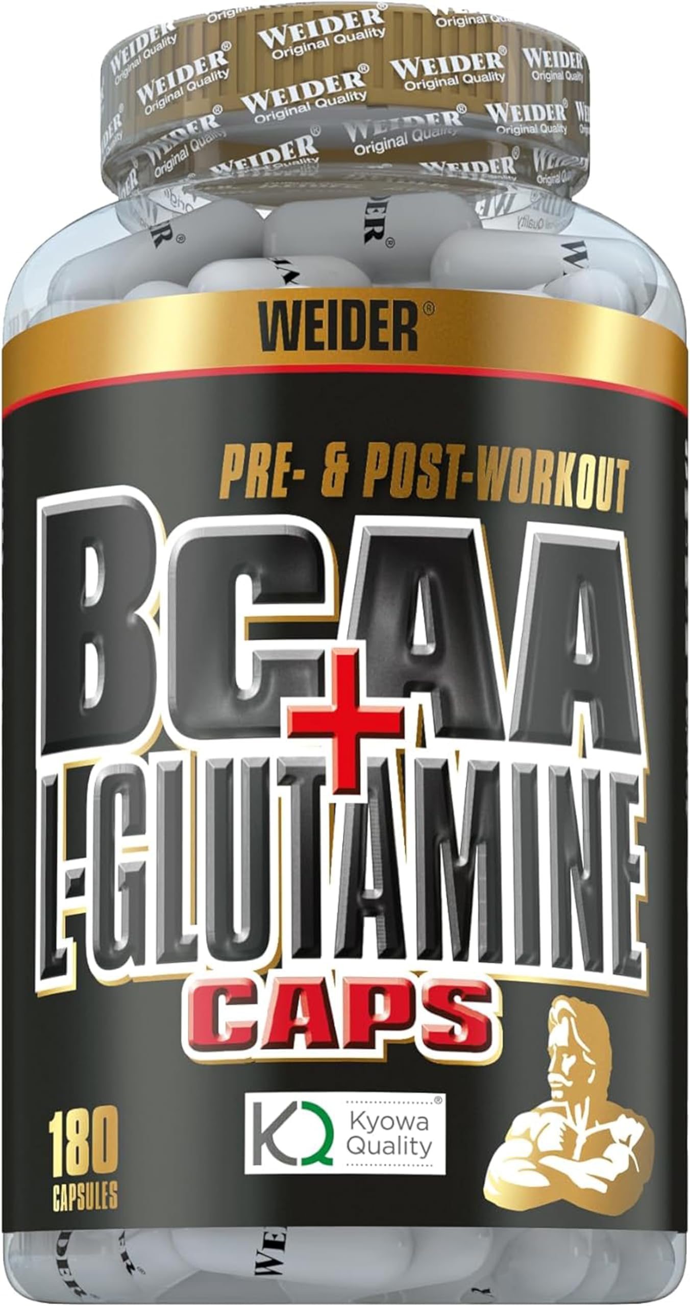 WeiderBCAA Kapseln mit Glutamin, Aminosäuren Kapseln hochdosiert, Amino Komplex für Fitness, Bodybuilding u. Krafttraining, Essentielle Aminosäuren für den Muskelaufbau, 180 Kapseln