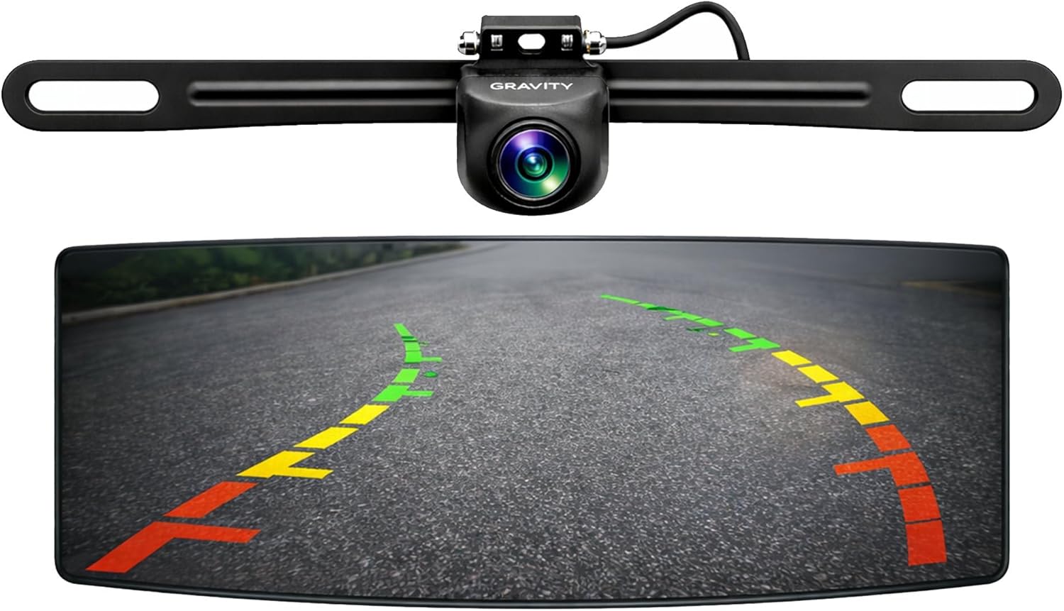 Gravity VGC720PL AHD 720P Backup Camera - Dynamic Parking Lines, Waterproof Design, Universal RCA Compatibility - License Plate Mount Rear View Camera