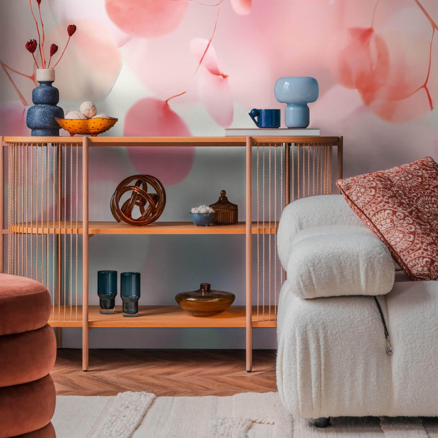 Papier peint panoramique floral rose et lilas Profhome | Intissé 4,45m2