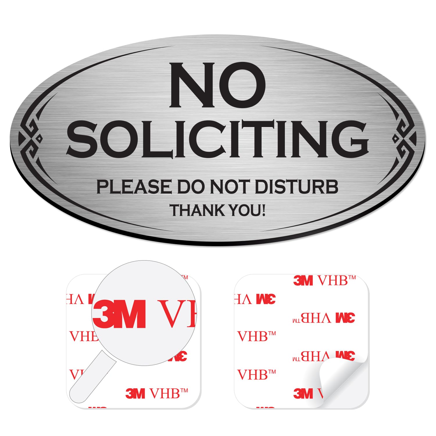 No Soliciting Sign for Home and Office - Easy Mounting on Wall, Glass, or Doorbell - Heavy-Duty and Weather-Resistant - By SignSeries (Brushed Silver)