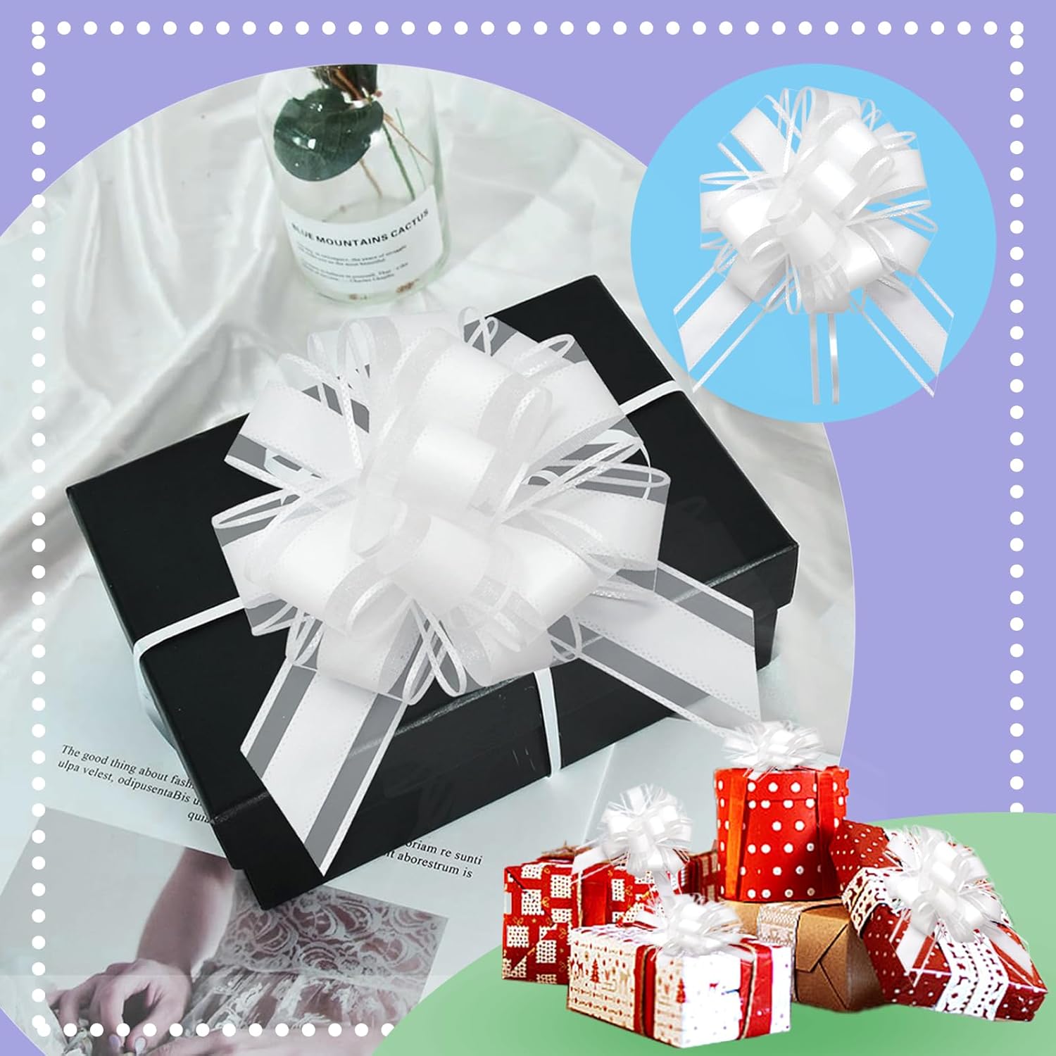 FQTANJU 5 PCS 6 inches Large Pull Bows, White Organza Wedding Gift Wrapping Ribbon Bows for Gift Baskets, Christmas, Birthday Parties - Image 5