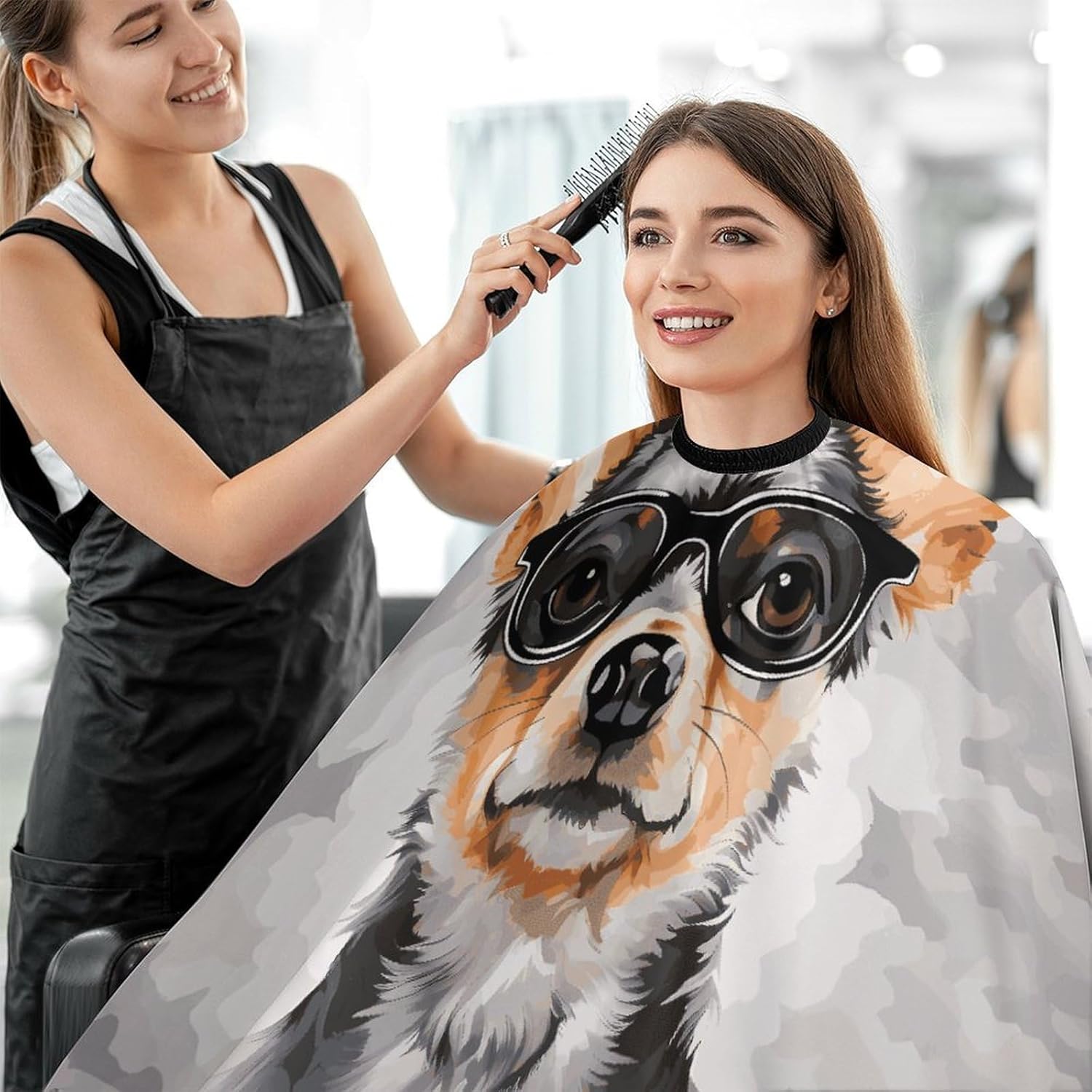 Chihuahua Dog Glasses Apron for Women Men,Barber Cape with Adjustable Snap Closure,Hair Cutting Cape,66.9 X 56.7 Inches for Hair Dye, Comb-out, Styling, Shampoo