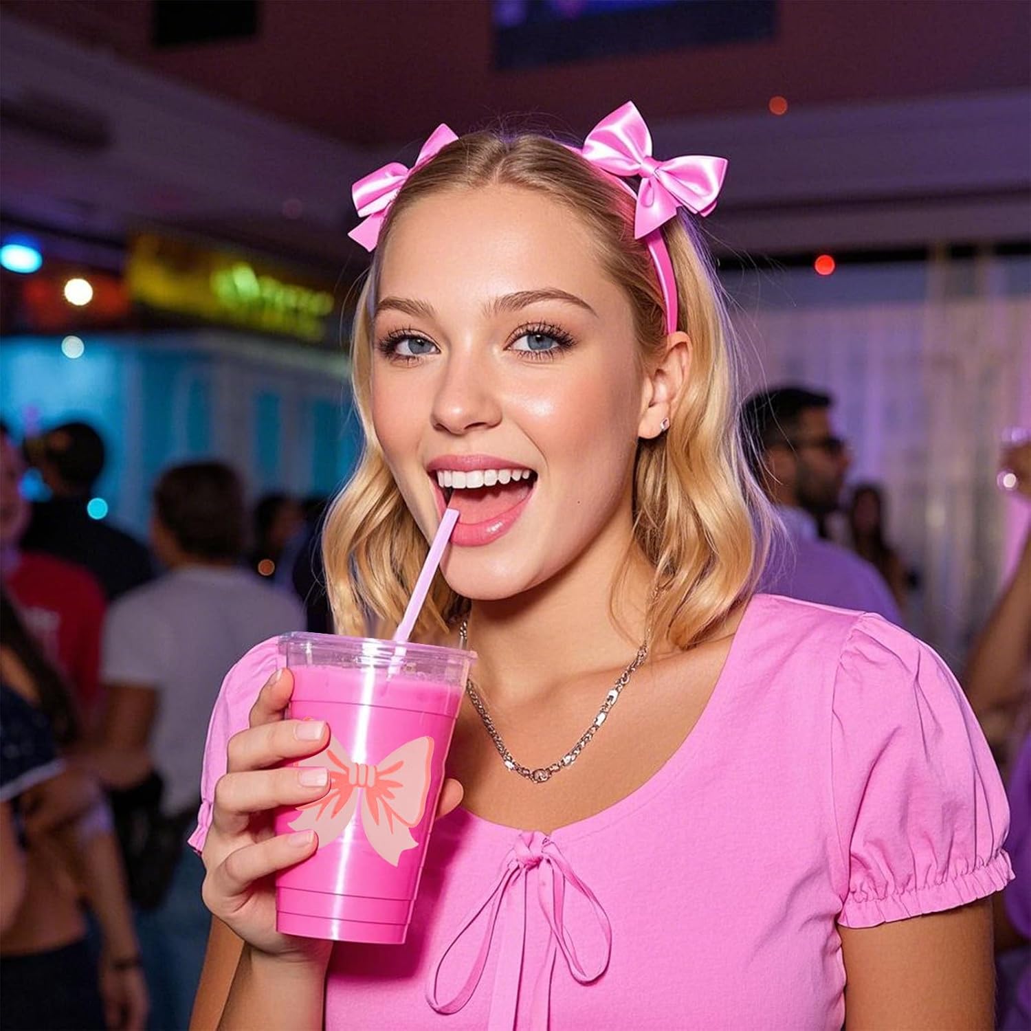 150 Pack Pink Bow Party Plastic Cups 12 oz Coquette Bow Disposable Drinking Cups for Bachelorette Bridal Shower Birthday Party Decorations - Image 7