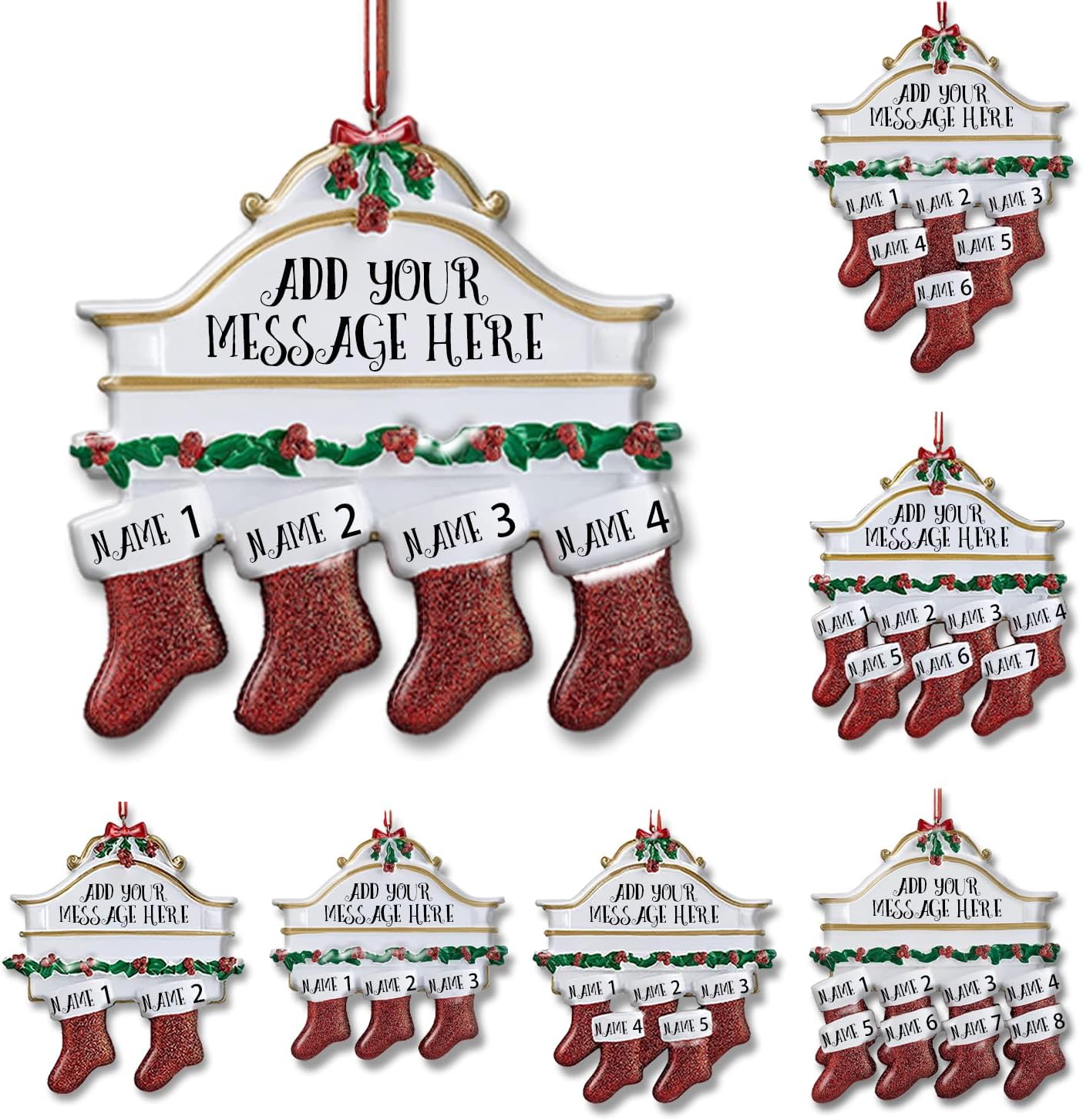 Custom Personalized Christmas Ornaments 2024 Christmas Stocking Ornaments for Christmas Tree 3D Resin Hanging Xmas Decor Customize 2-8 Name Ideal Gifts for Family Friends