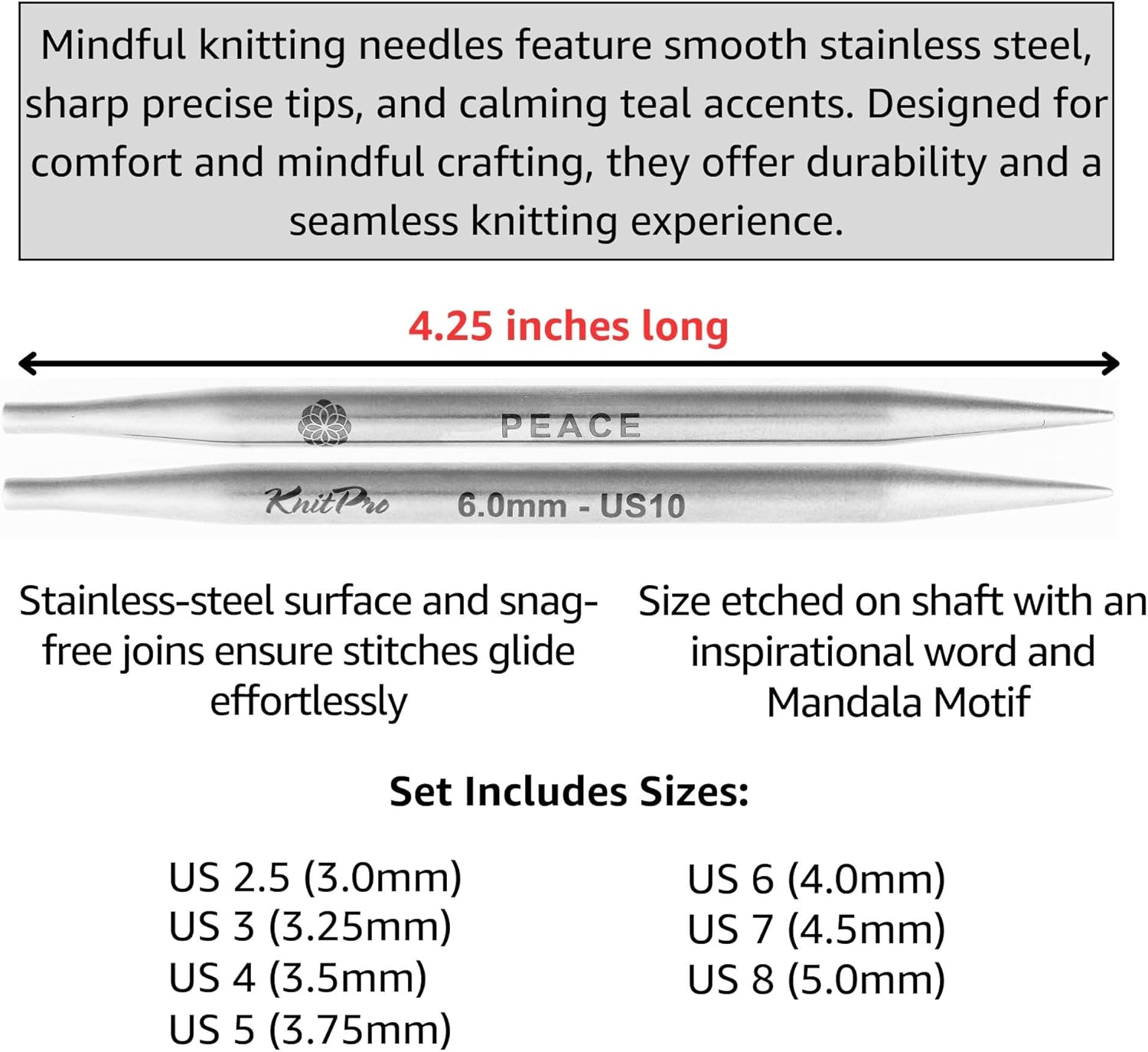 KnitPro Mindful Hope Set 5 Inch Circular Knitting Needles Size 2.5, 3, 4, 5, 6, 7, 8 Interchangeable, 3 Cables, 2 Connectors, Stitch Markers & More, Fabric Case with Project Bag