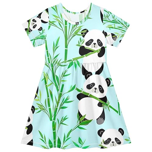 GAIREG Children Girl Dress with Cute Pandas Playfully Botanic Design