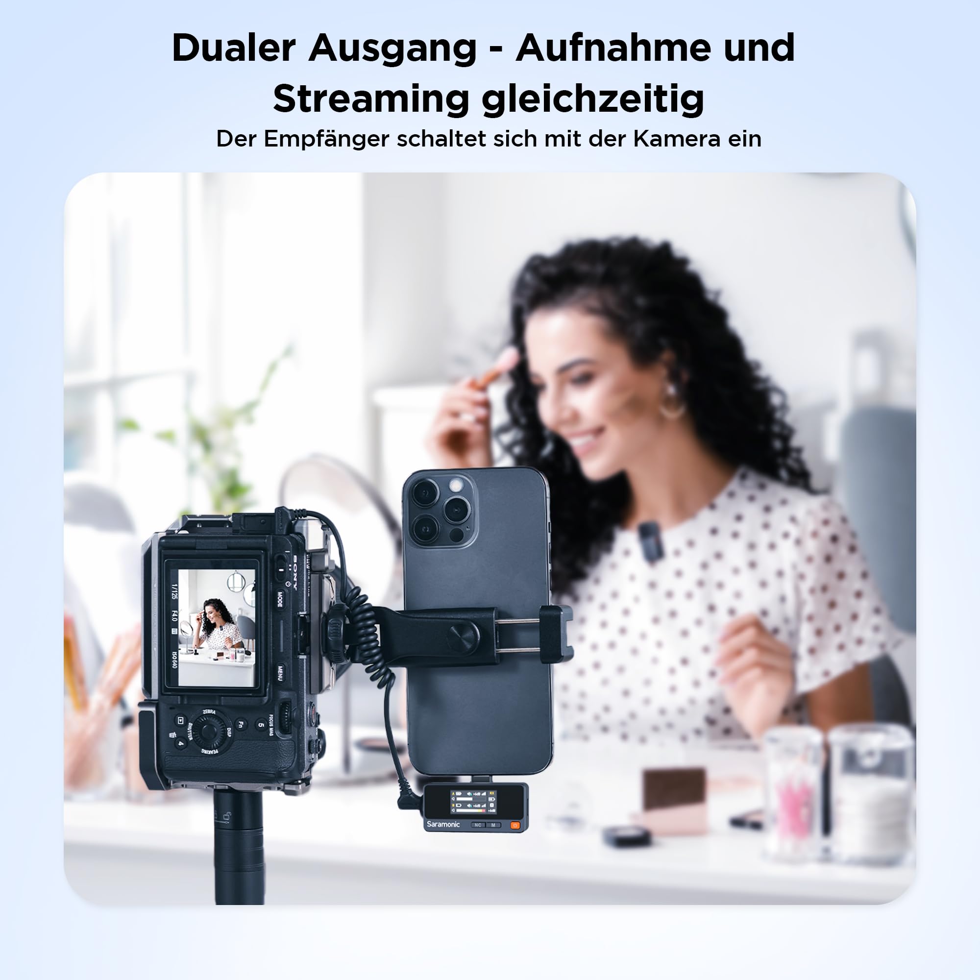 Saramonic Air Wireless Lavalier Mikrofon – Tragbare Ladecase, Ø9,7 mm Mini-Ansteckmikrofon mit 48 kHz/24 Bit, 90 dB SNR für iPhone 15/16 Serie, für Vlog, TikTok