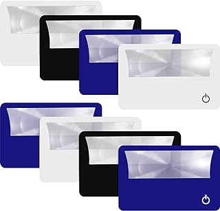 8 Pieces Credit Card Magnifier Bundle Wallet Purse Magnifying Glass LED Illuminated Magnifier 3X Pocket Card (Black, White and Blue)