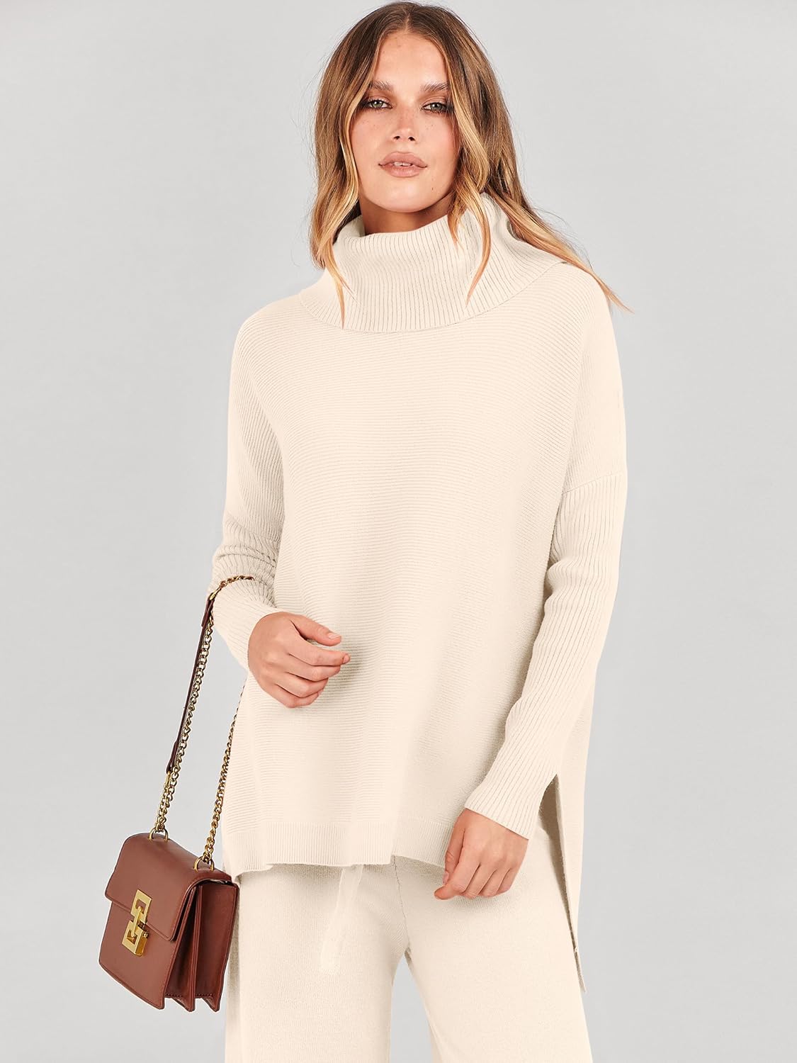 ANRABESS Women Two Piece Outfits Oversized Turtleneck Knit Pullover Sweater Top Wide Leg Pants Lounge Set Sweatsuit 2025 Fall - Image 5