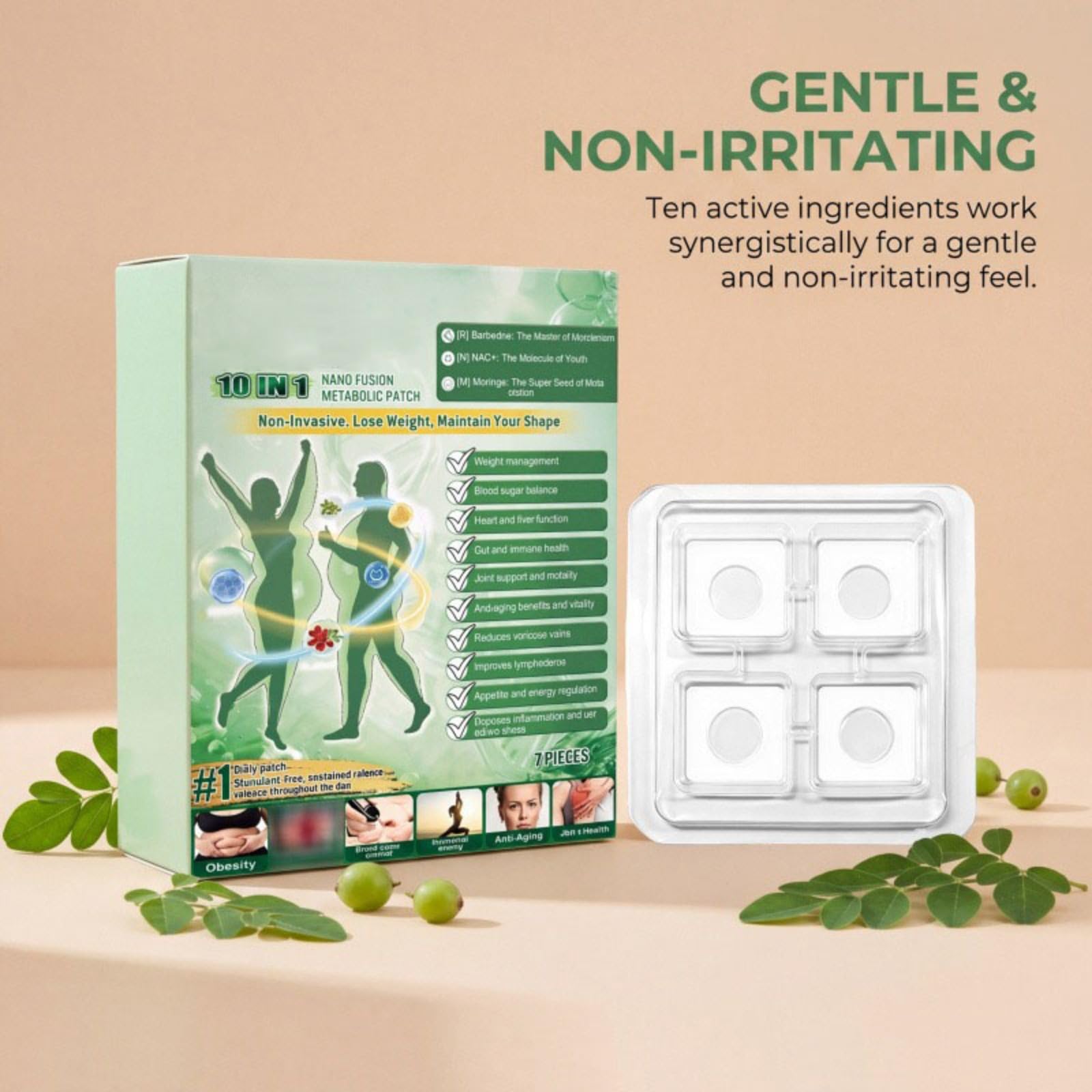 Cerotti Metabolici 10-in-1 con Berberina, NAD e Moringa, 7 Cerotti | Cerotto transdermico 10 in 1 con nanodiffusione, arricchito con berberina, NAD e moringa, regola la glicemia.