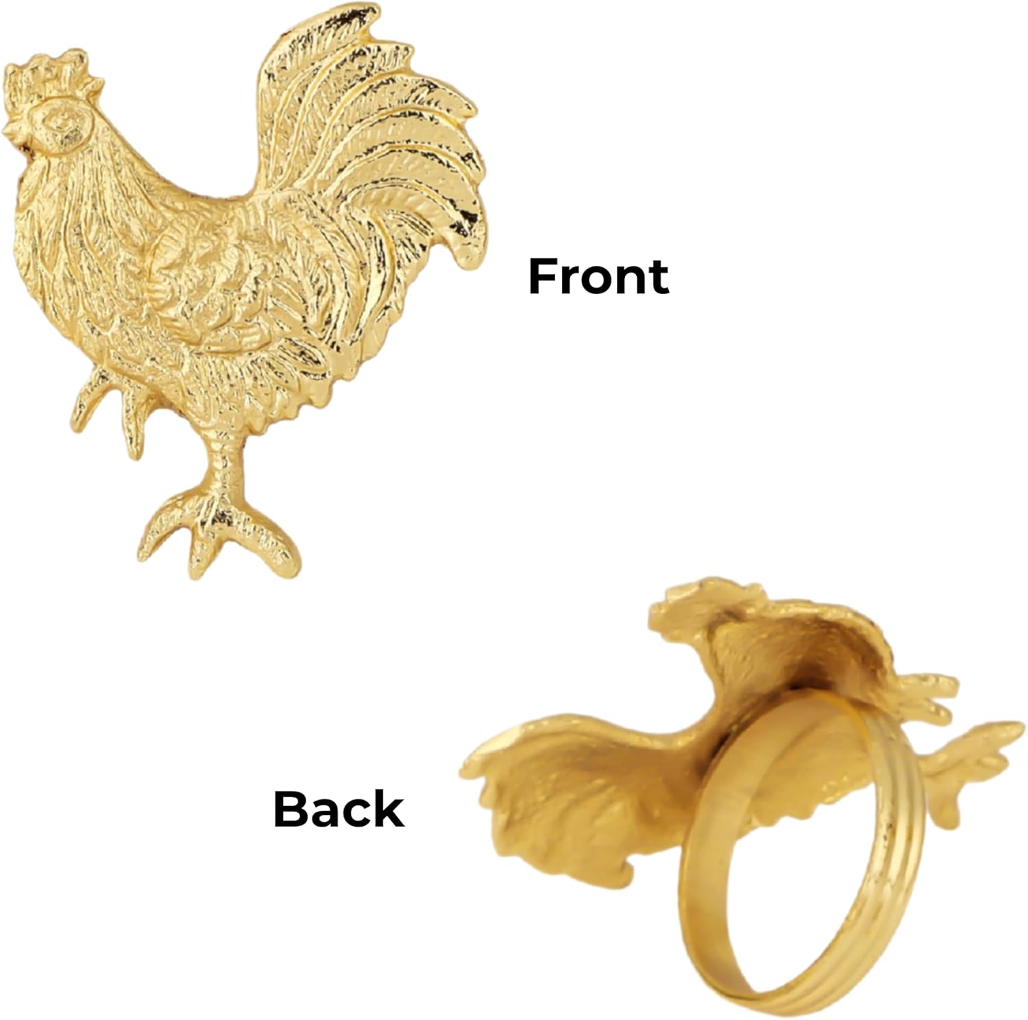 CLEENTABLE Rooster Metal Napkin Rings, Gold, 12-Pack