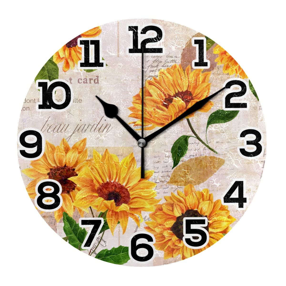 Horloge murale ronde classique tournesols vintage pour salon et bureau calme