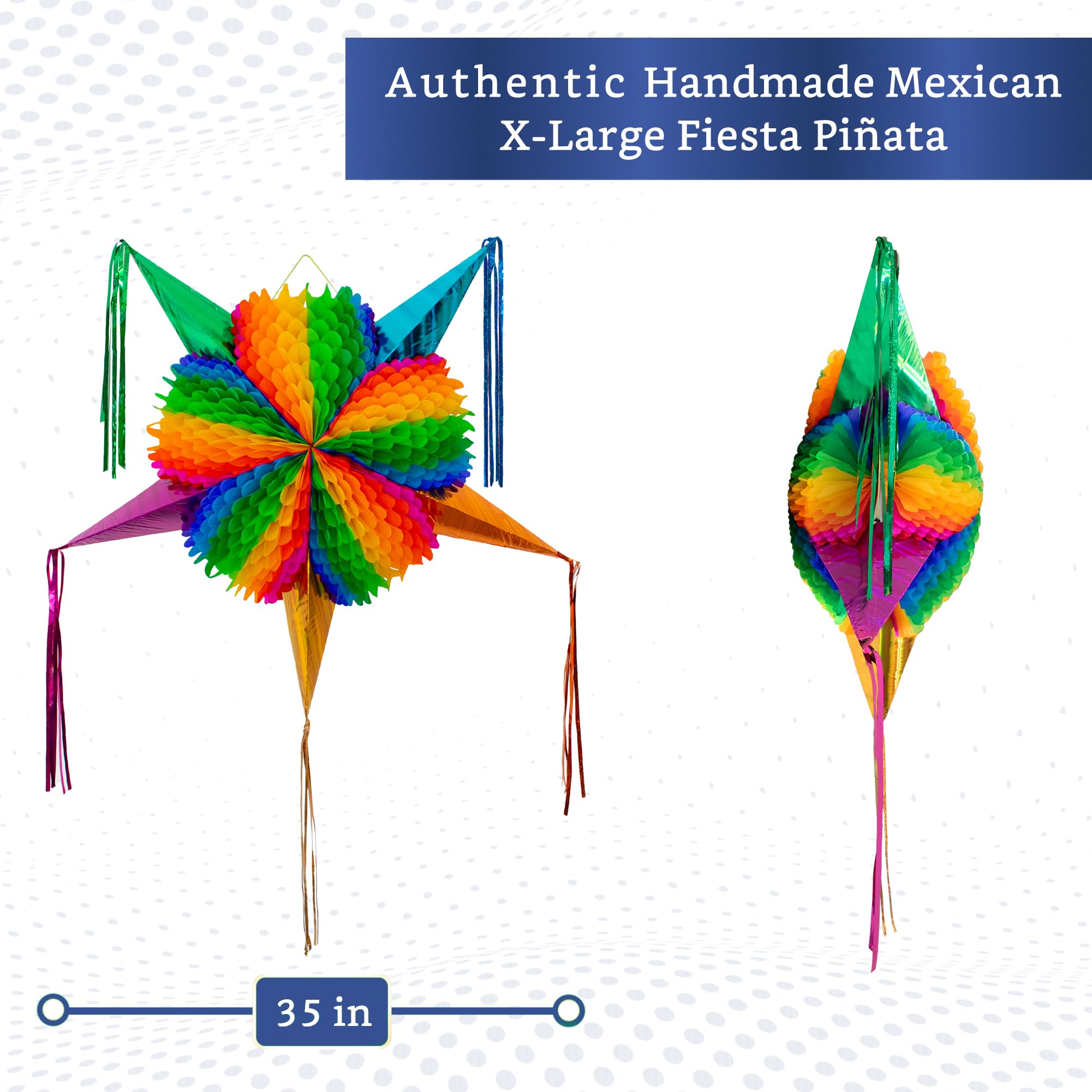 Mexican Piñata (X-Large 35 inches) - Rainbow Piniata - Authentic Handmade Foldable Large Pinata for Birthday Party - Piñatas para Cumpleaños - Mexican Star Pinata - Cinco de Mayo Pinatas