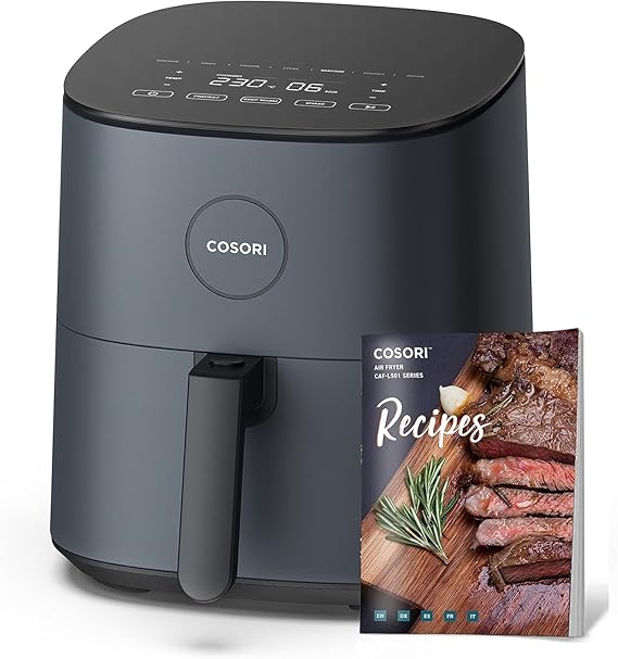 COSORI Friggitrice ad Aria 4,7L, 75-230°C, Air Fryer Silenzioso e Risparmio Energetico, 9 Preimpostazioni, Meno Olio&Senza Fumo, Ricettario Italiano, Lavabile in Lavastoviglie, Grigio, 1500W
