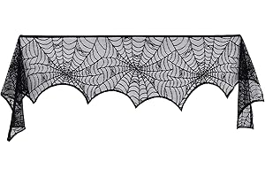 Halloween Decorative Black Lace Spiderweb Fireplace Mantle Scarf, Spooky Home Decor