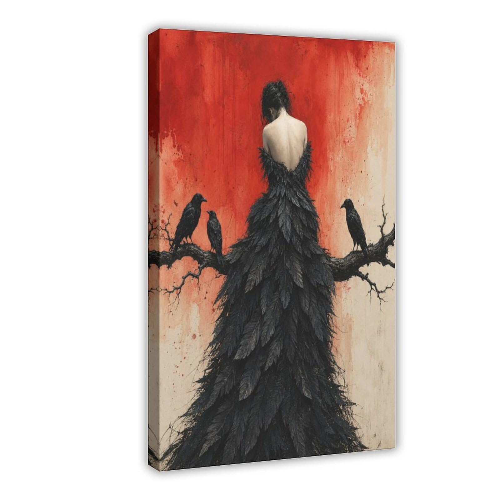 W7c8u2x3 Frame-Style-7 Raven Woman Back View Canvas Wall Art, Cubist Living Room