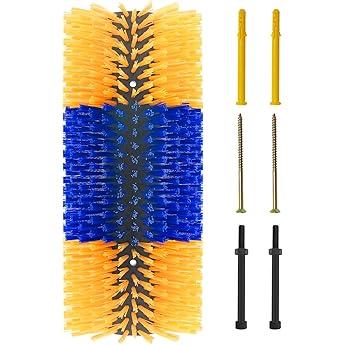 Newtay 4 Pcs Yellow Scratch Brushes for Livestock - 20 x 8 Inch Anti-Itch Tool with Scratcher Post, Screws and Nuts for Sheep, Cattle, Horses, Pigs