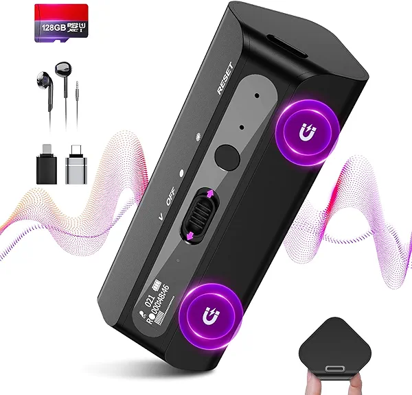 128GB(9800 Hour) Magnetic Voice Recorder with AI Triple Noise Reductio, 30 Days Continuous Recording Device, Voice Activated Recorder with Screen Display, Digital Voice Recorder for Meetings/Lectures