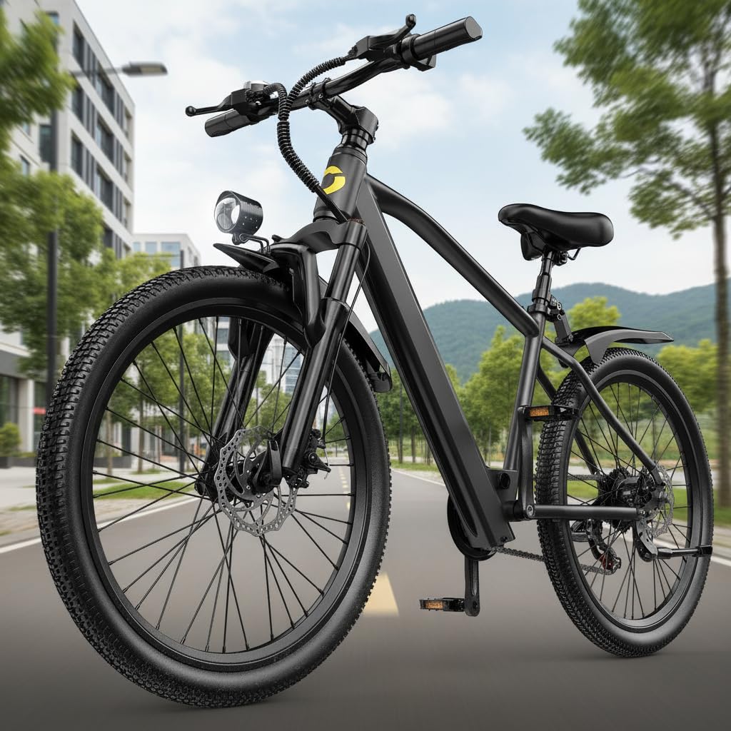 Eleglide E-Bike 26" mit 21-Gang Schaltung 250W Motor 13Ah Akku Höchstgeschwindigkeit 25km/h Hochkohlenstoffstahlrahmen LCD Display City Elektrofahrrad, E-Bike für Erwachsene