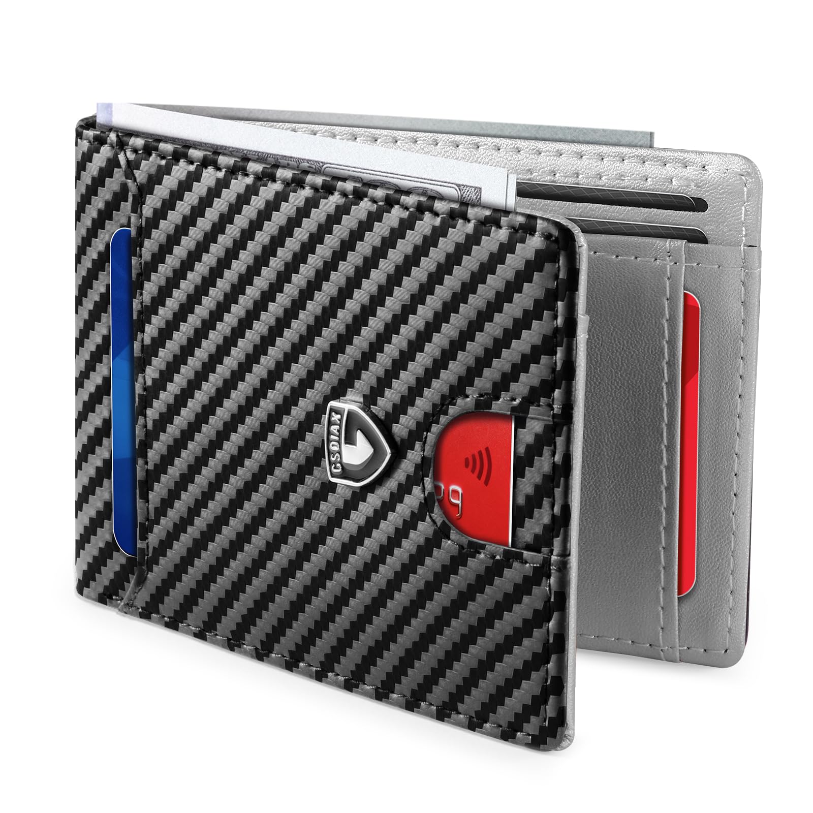 GSOIAX Slim Wallet for Men,RFID Blocking Bifold Minimalist Front Pocket Wallet,Thin Carbon Fiber Credit Card Holder for Men,Gift Box Included (Carbon