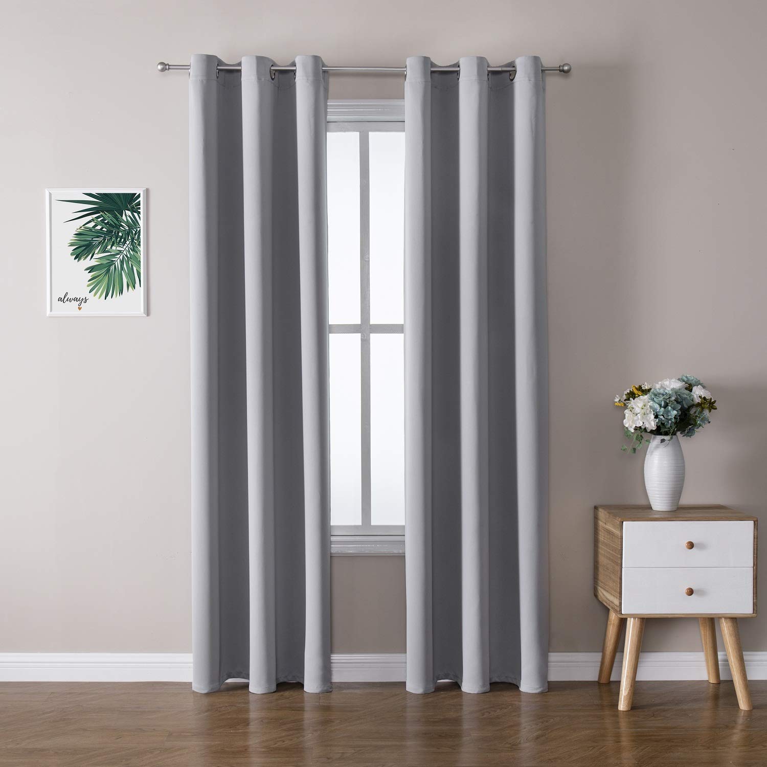 ChrisDowa Grommet Blackout Curtains for Bedroom and Living Room - 2 Panels Set Thermal Insulated Room Darkening Curtains (Light Grey, 42W x 84L) | 2 Panels Set, Thermal Insulated, Light Blocking, Room Darkening, Grommet, Window Drapes, Light Grey, 42 x 84 Inch