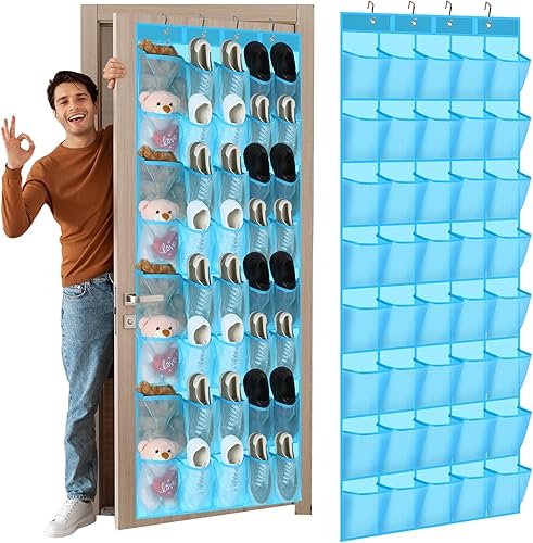 Miniatura 17 de Windyun Organizador de zapatos para colocar sobre la puerta, 40 bolsillos grandes de malla transpirable, para colgar zapatos para armario, soporte