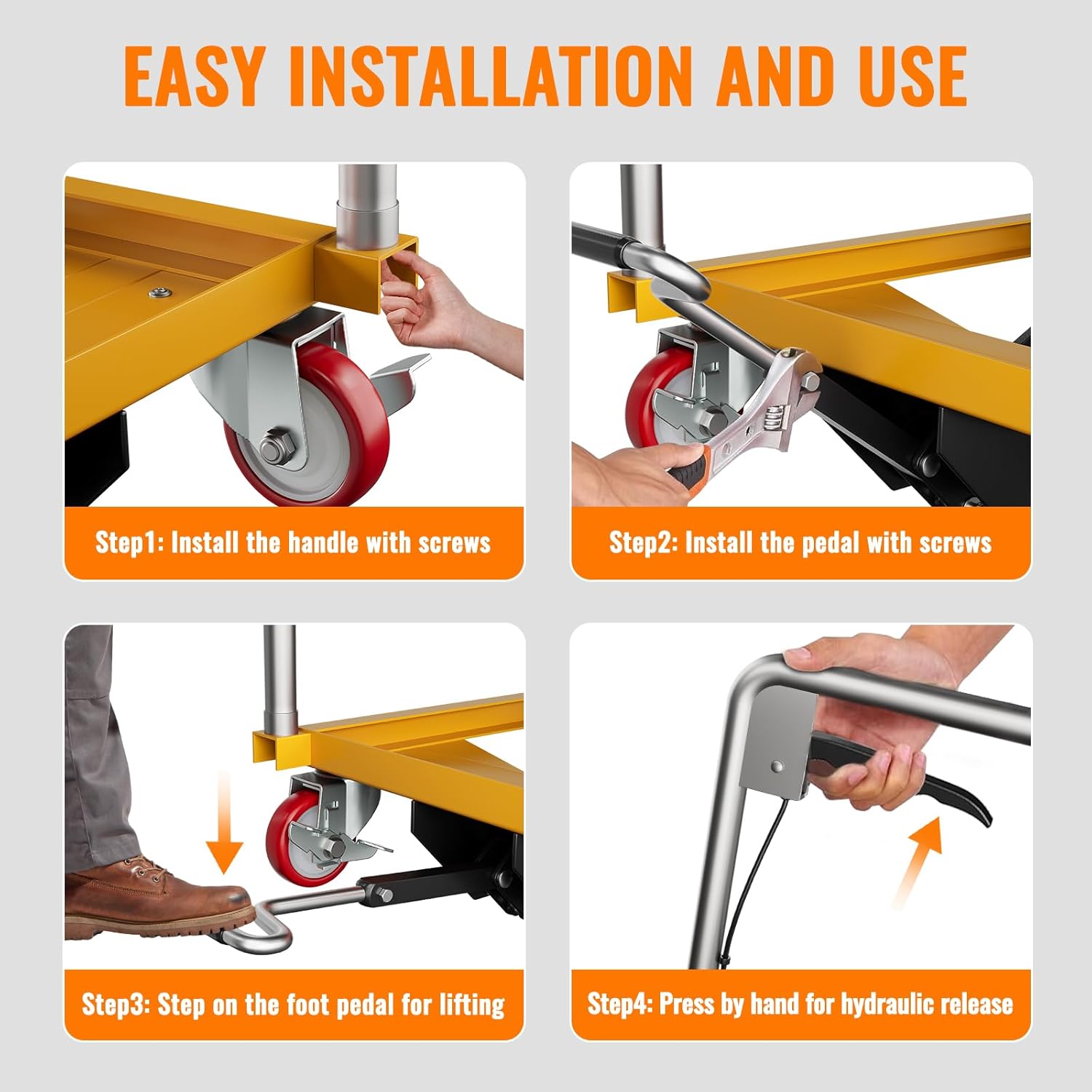 Hydraulic Lift Table Cart, 330lbs Capacity 50" Lifting Height, Manual Double Scissor Lift Table with Locking Wheels and Non-Slip Pad, Hydraulic Scissor Cart for Material Handling