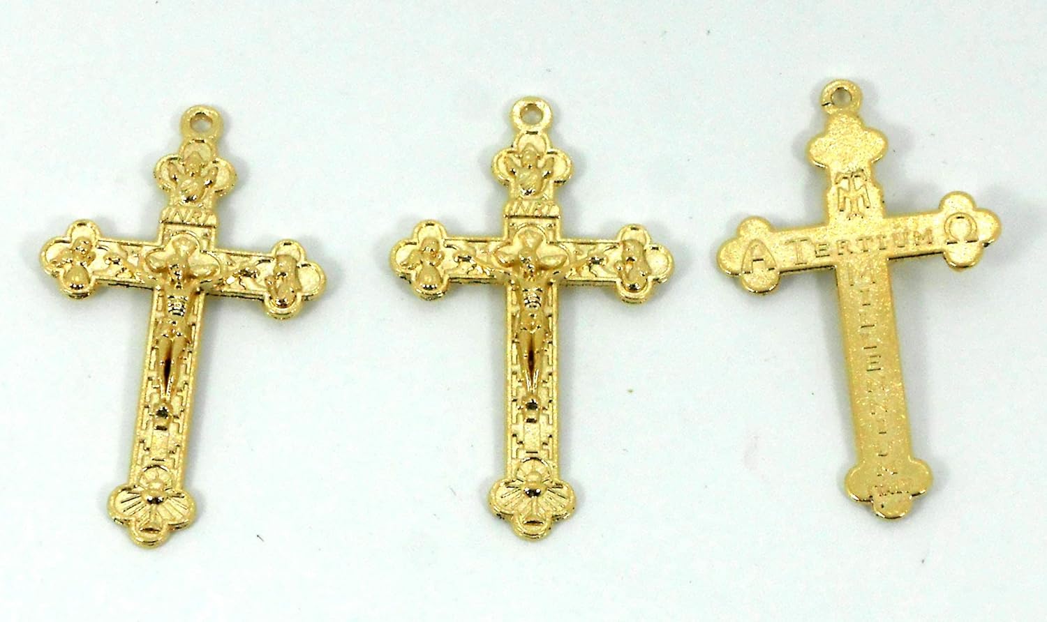 3 x Pure 14K Gold Large Cross with Angels for Rosary findings Jewelry Making Hope Love Pendant Necklace Valentine Birthday Mother's day Gift Plated 1 Micron Thickness