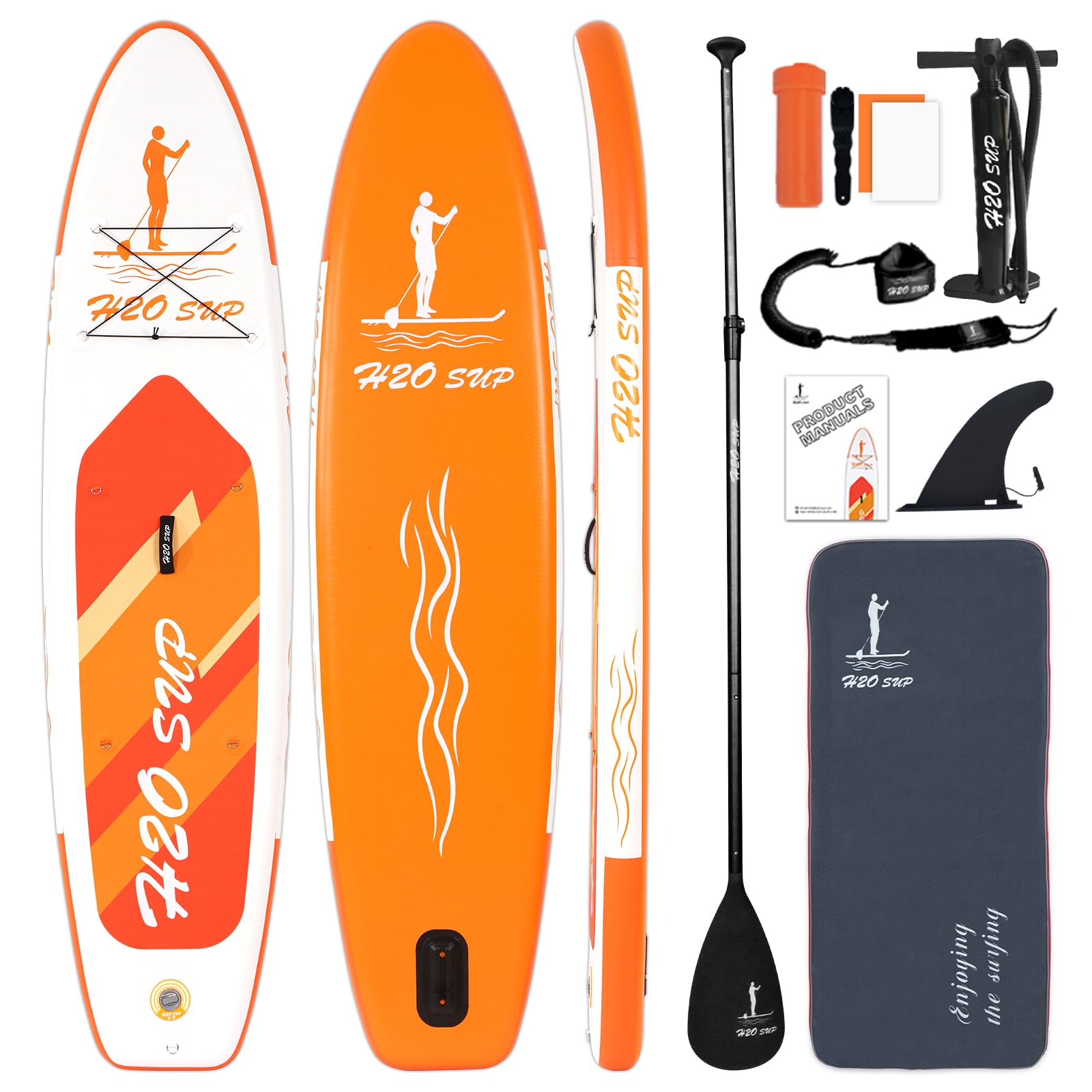H2OSUP Tabla de Remo Inflable de 10 pies 6 Pulgadas x 30 x 6 Pulgadas, Tabla de Remo Gruesa con Remo, Aleta, Bomba de Mano, Correa, Kit de reparación, Mochila para jóvenes y Adultos