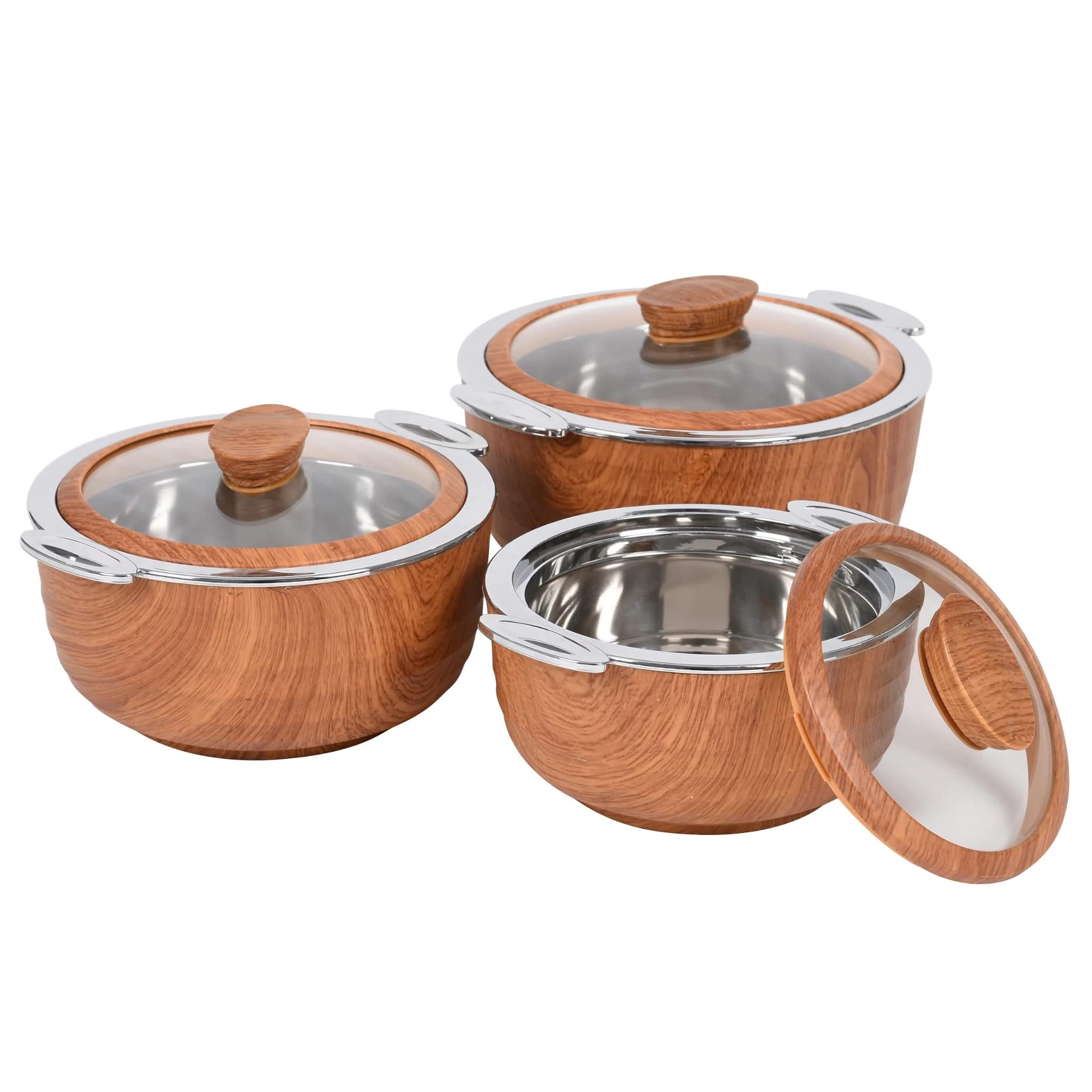 Orbit Thermal Insulated Casserole HotPot - 3Piece Set (1L, 1.5L, 2L) (Dark Wood)