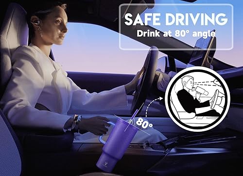 Miniatura 6 de Meoky - Vaso de 40 oz con asa, tapa a prueba de fugas y pajita, taza de café y viaje térmica de acero inoxidable, mantiene el frío durante 34 horas