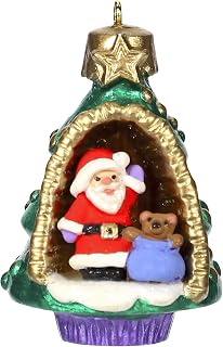 Hallmark Keepsake Mini Christmas Ornament 2019 Year Dated A World Within, Santa and Teddy Bear in Tree Miniature, 1.56