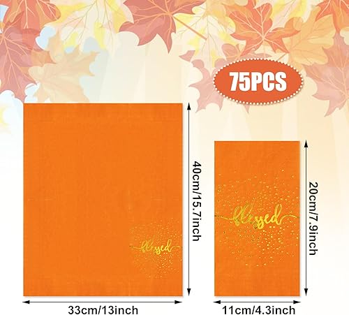 Miniatura 2 de Whaline Paquete de 75 servilletas de papel de otoño de Acción de Gracias de 5 x 5 pulgadas, servilletas de papel desechables de papel de papel de