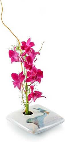 Georgetown Pottery Florero cuadrado Ikebana, ola marfil