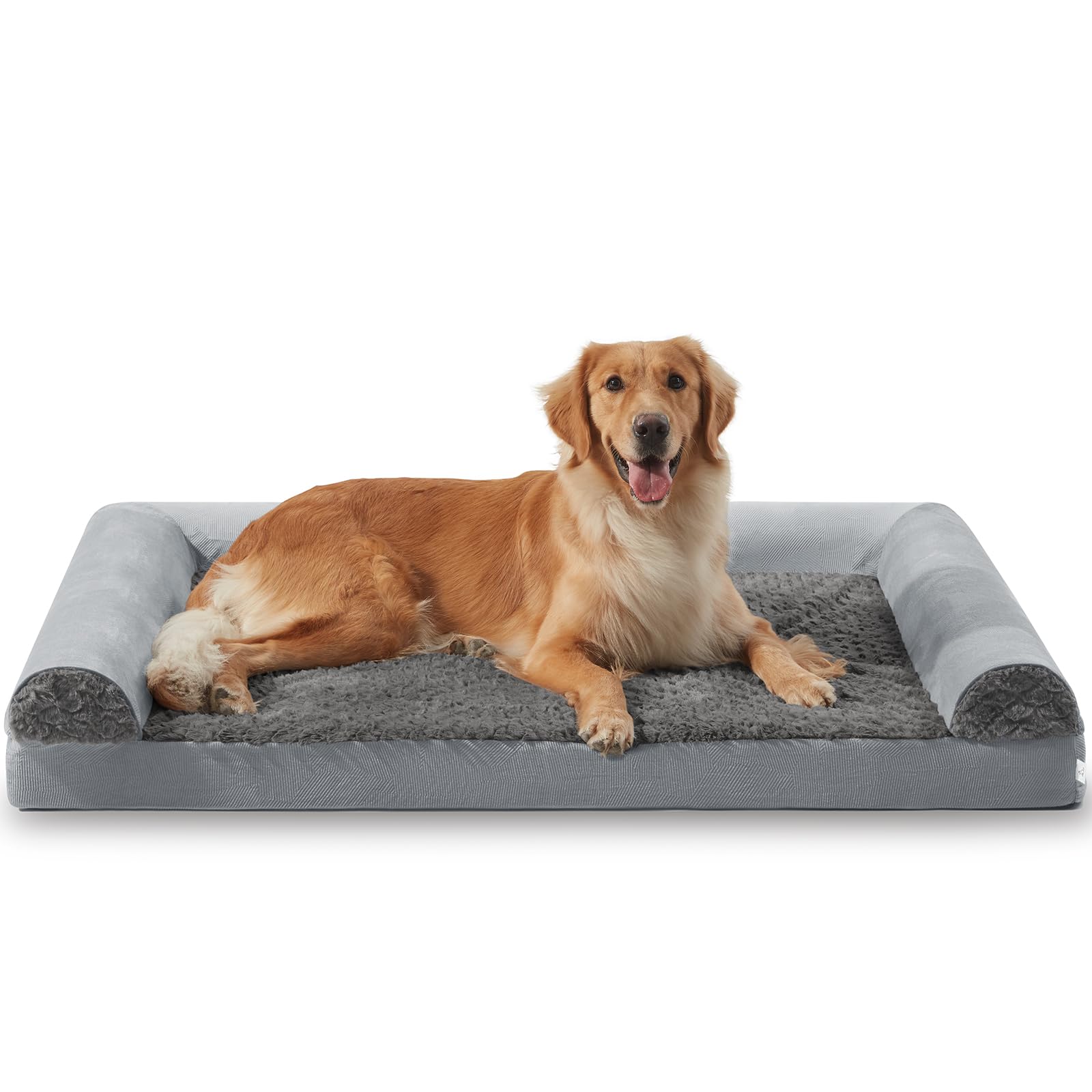 JOEJOY Orthopedic Dog Bed for Extra Large Dogs, XLarge Dog Couch Bed, U Shape Memory Foam Dog Bed with Removable Washable Cover, Waterproof Lining, Comfy Bolster, 42" x 30" x 6.5", Grey