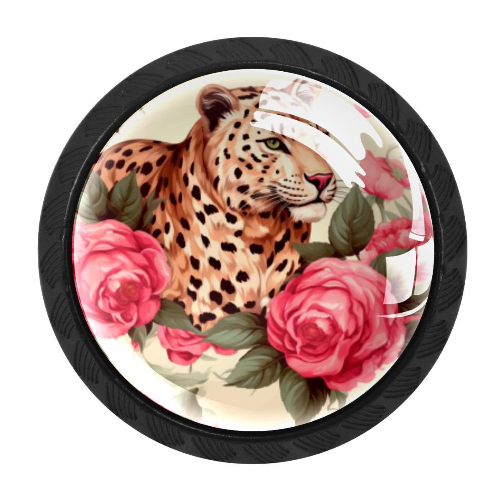 Chenzzzz Multicolored 03 Rose Leopard Cabinet Knobs 4 Pieces Drawer Kitchen Cabinets Dresser Cupboard Wardrobe Unique Pulls Handles