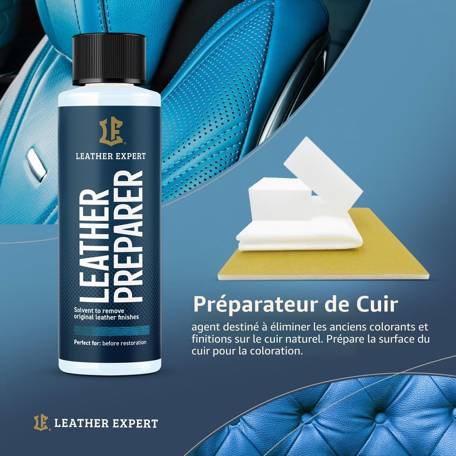 Kit de soin et réparation de volant en cuir expert noir - Restaurez le cuir endommagé du volant de voiture, siège de voiture, veste de canapé, rafraîchissez la couleur et entretenez le cuir