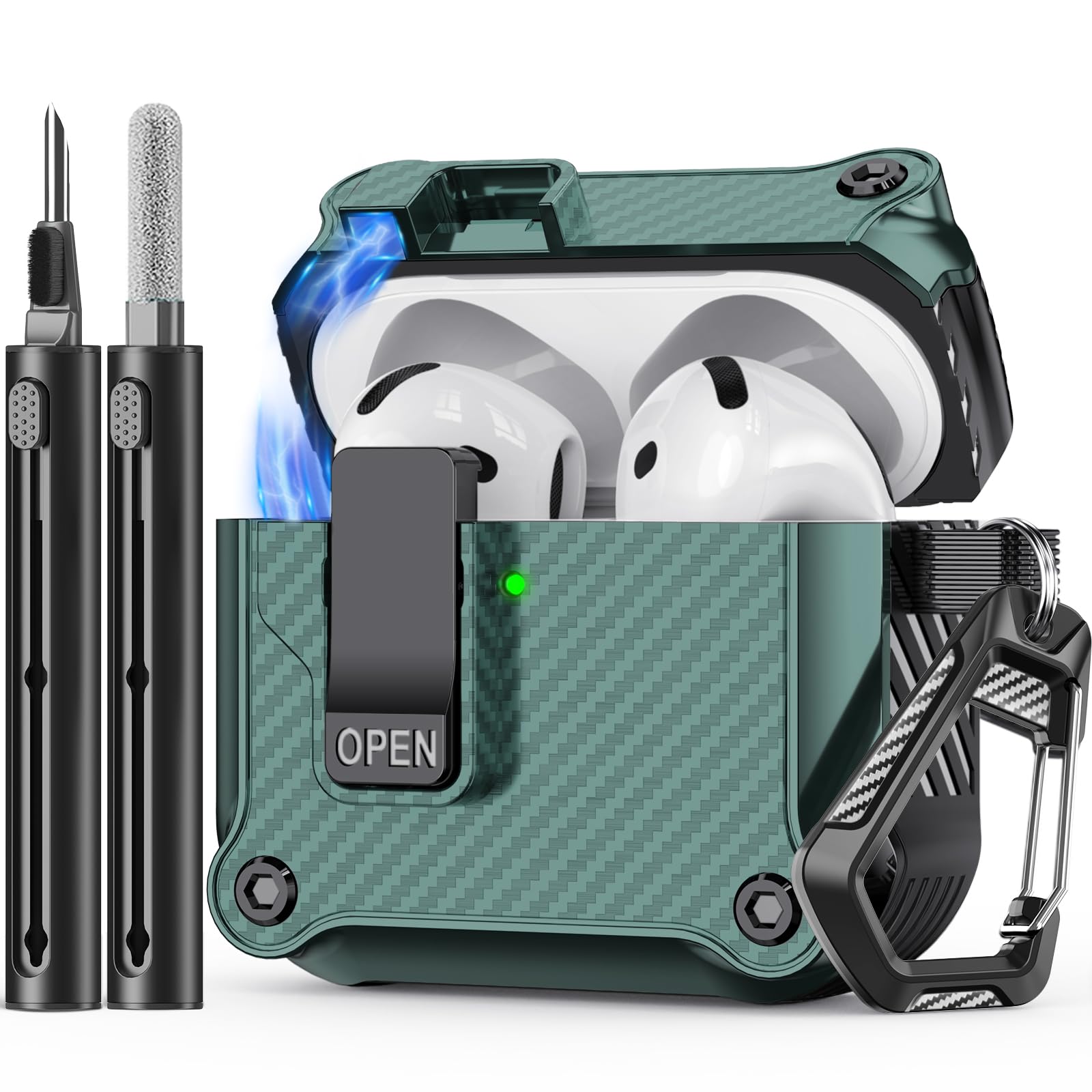 Inesore Compatible with AirPods 4th Generation Case,with Cleaner kit,Automatic Snap Switch Secure for New Airpods 4 Charging Cover [with Active Noise