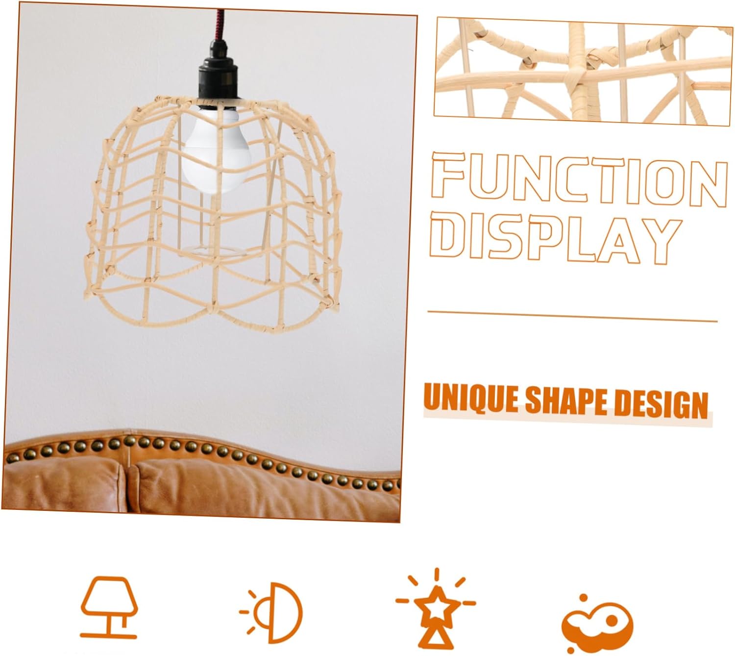 1pc Ceiling Lampshade Rattan Pattern Wavy Woven Lamp Cover Decorative Light Shade for Living Room