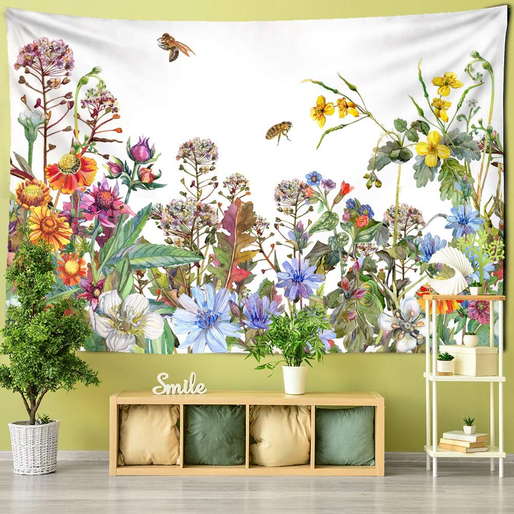 Tapiz de abeja de flores personalizado para colgar en la pared, dormitorio de plantas tropicales, estilo moderno, tela de fondo, decoración del hogar