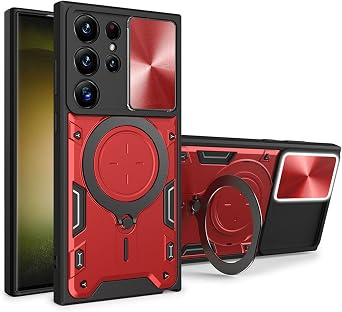 Shockproof Case for Samsung Galaxy S23 Ultra/S23 Plus/S23, Heavy Duty Military Grade Protective Cover Magnetic Kickstand for Car Case,Red,S23Plus